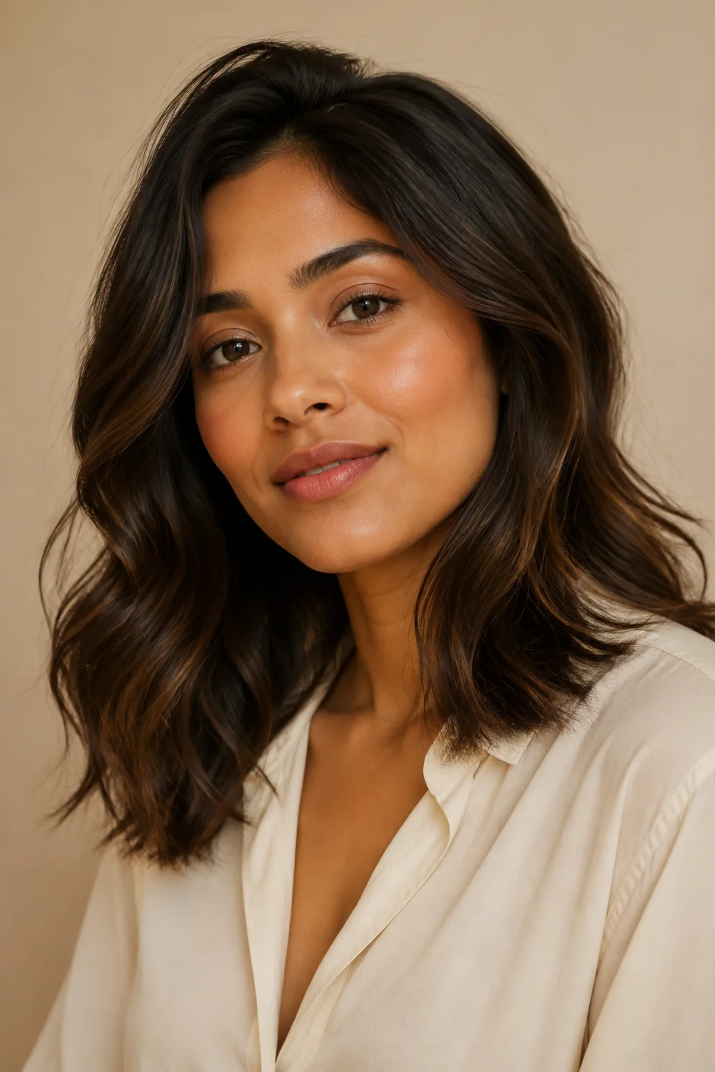 Editorial portrait with soft textured waves